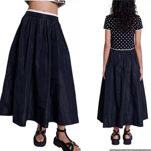 Maje Juraly Skirt Flare Pleated Long Skirt Size 34/ US 2 Black